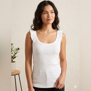 Attention White Ruffled Strap Ribbed Tank